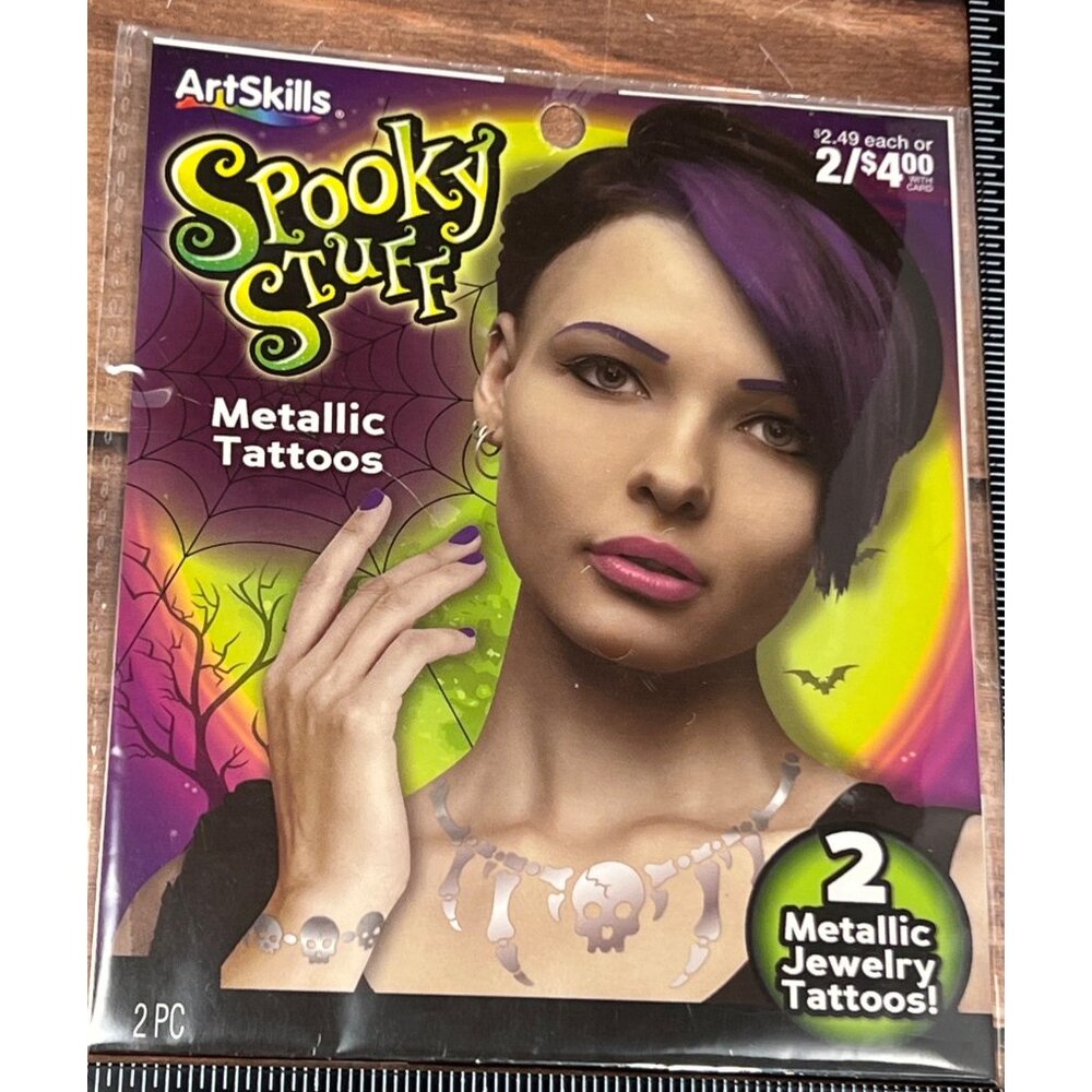 Spooky Stuff Metallic Jewelry Tattoos 2-Pack By ArtSkills